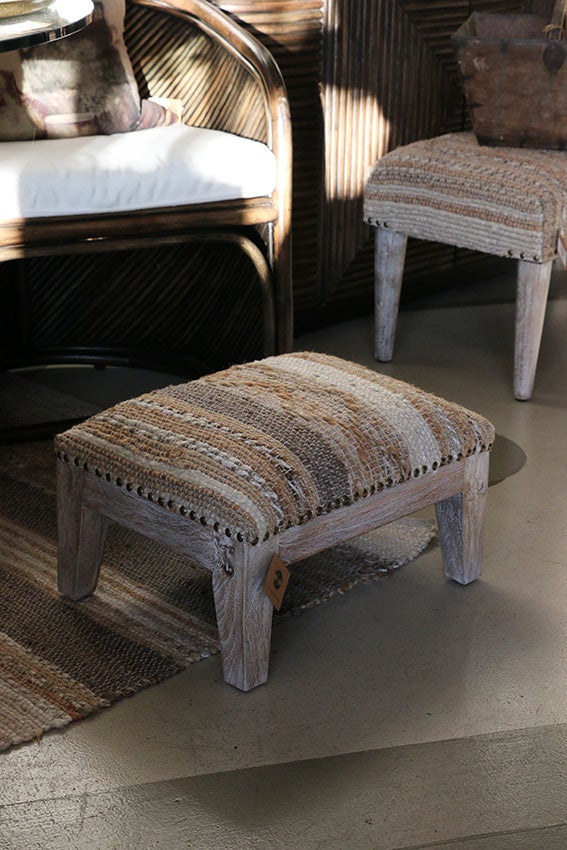 Calypso Stool in Woven Jute & Cotton 450L x 350W x 300H