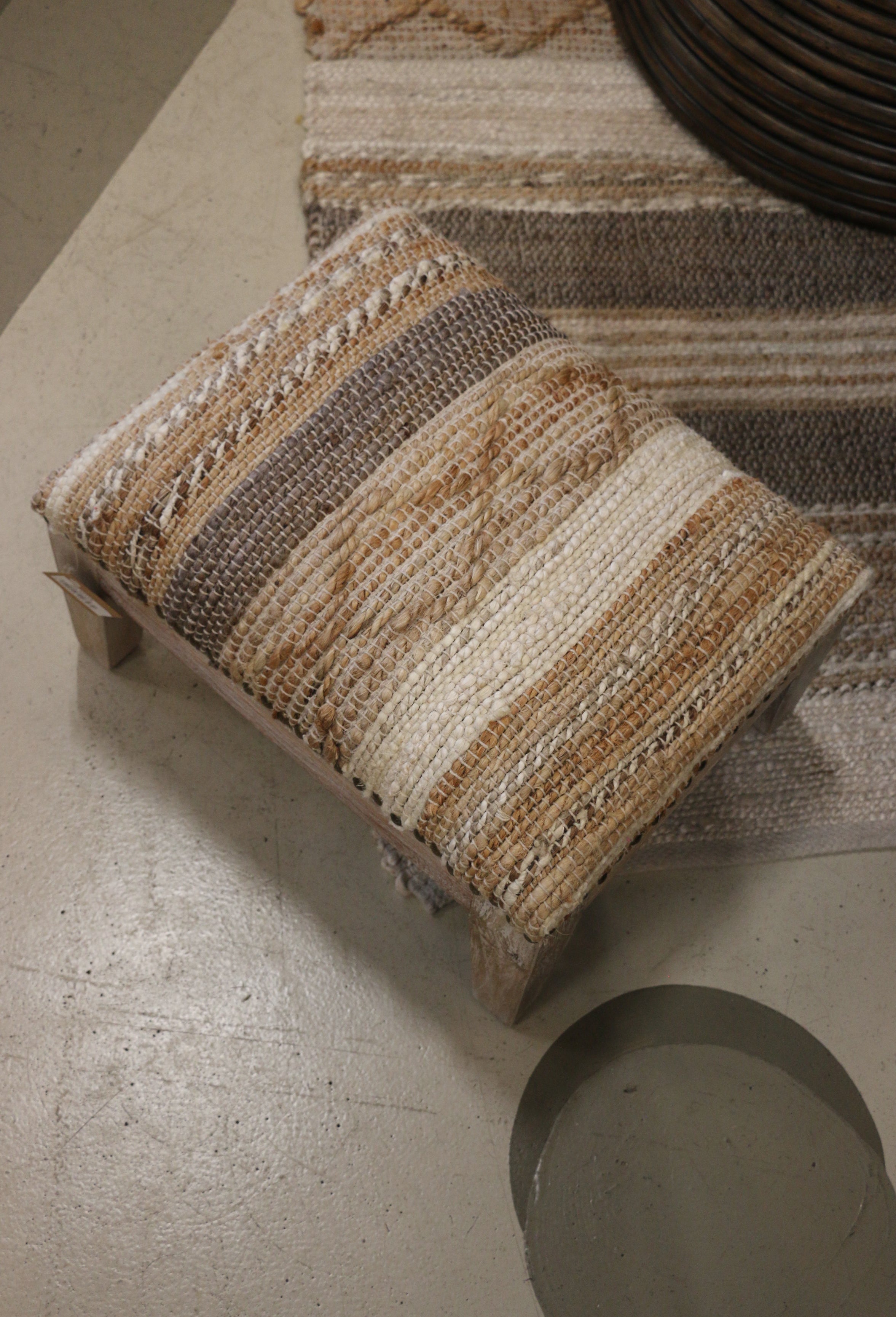Calypso Stool in Woven Jute & Cotton 450L x 350W x 300H