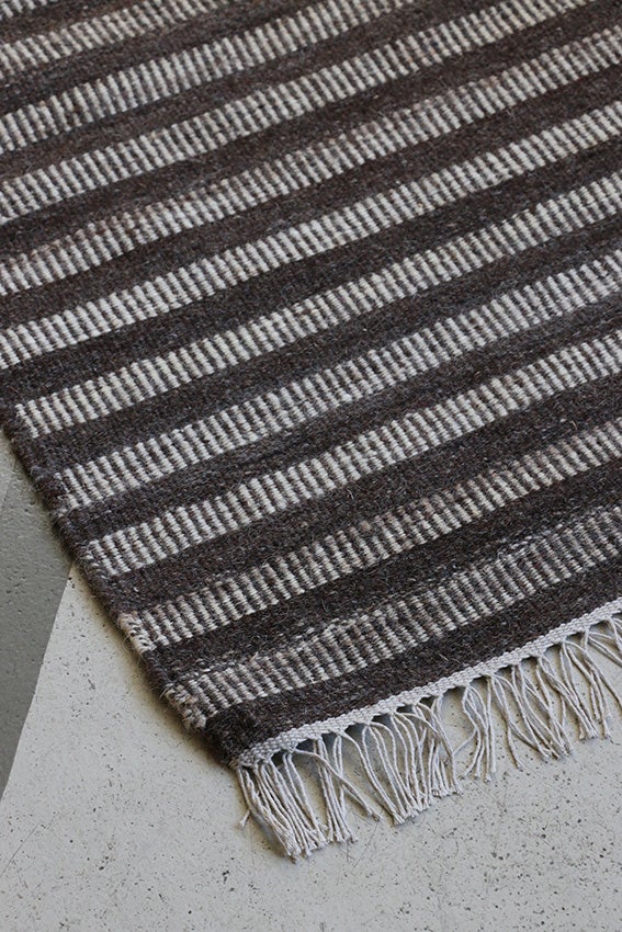 Wool Striped Rug in Chocolate Ecru 1800L x 1200W