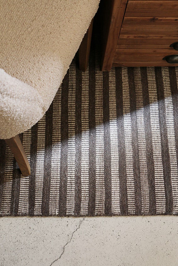 Wool Striped Rug in Chocolate Ecru 1800L x 1200W
