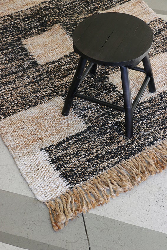 Black & Natural Geometric Block 80% Jute Kilim Rug 1800L x 1200W