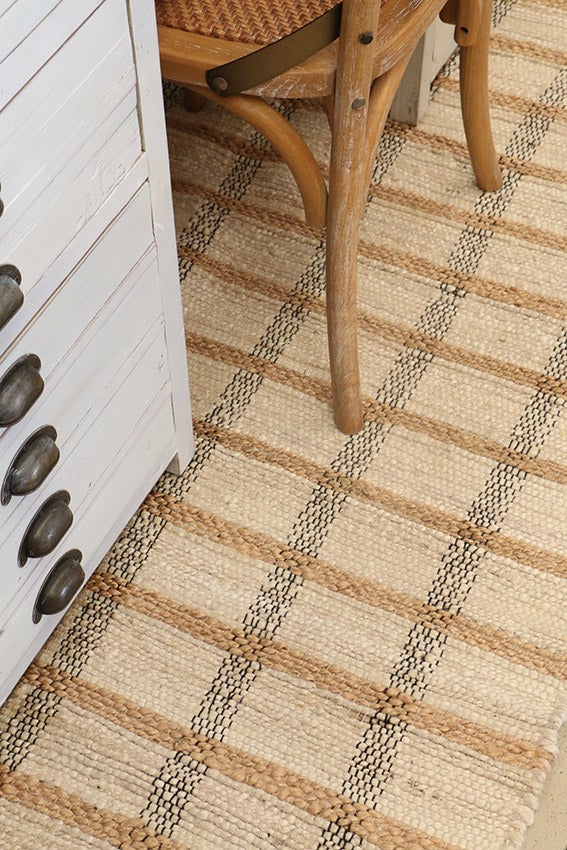 Ibiza Natural, Ivory & Black Check Rug 1800L x 1200W