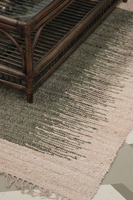 Green Ombre 80% Jute and 20% Cotton Kilim Rug 1800L x 1200W