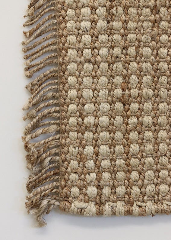 100% Jute Doormat Waffle Weave Natural & Ivory Door Mat  with Fringe 900L x 600W