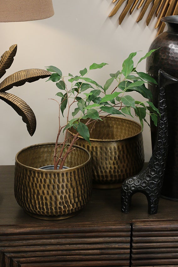 New York Set of 3 Planters in Antique Brass Finish