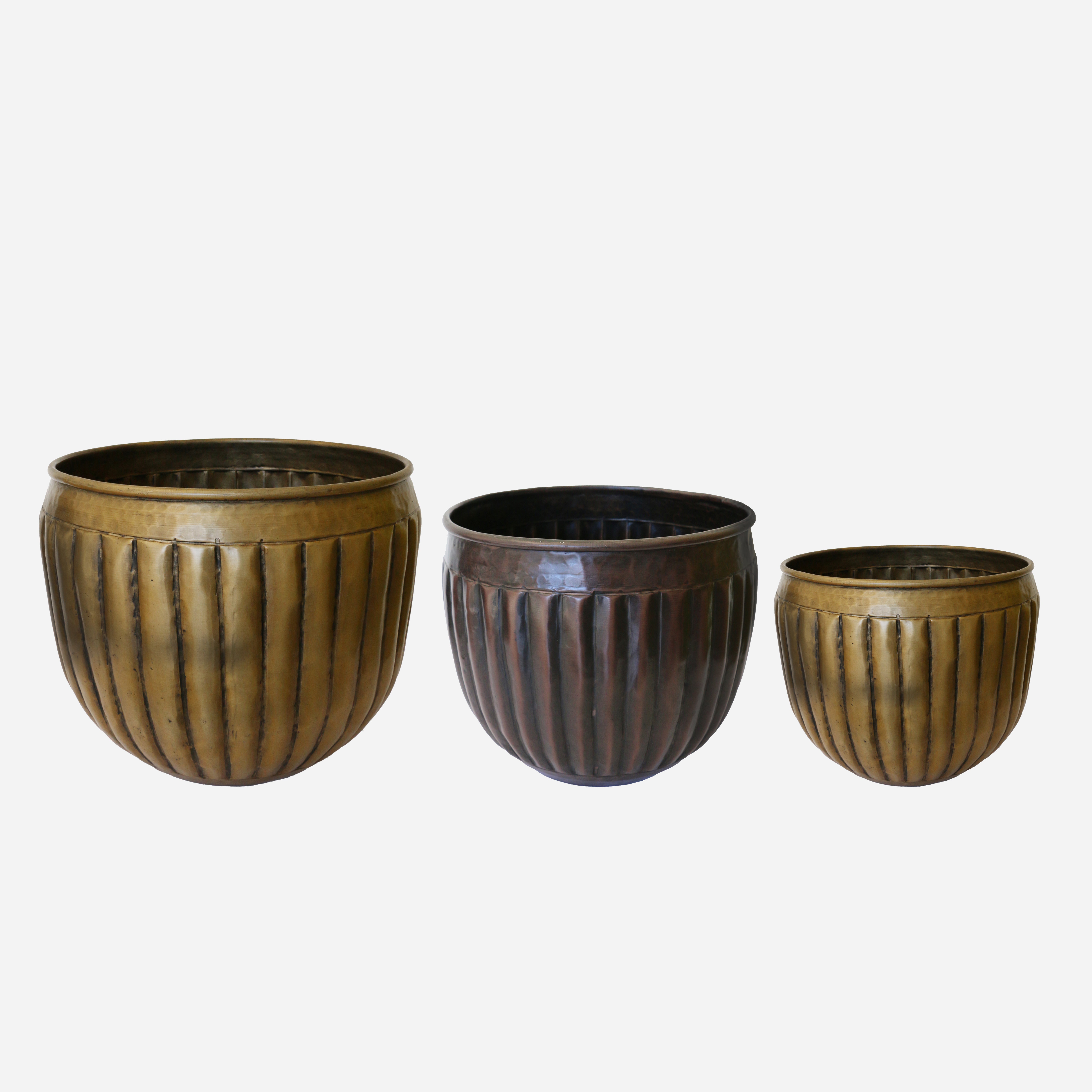 Marbella Set of 3 Planters Dark Brass Antique and Black Antique