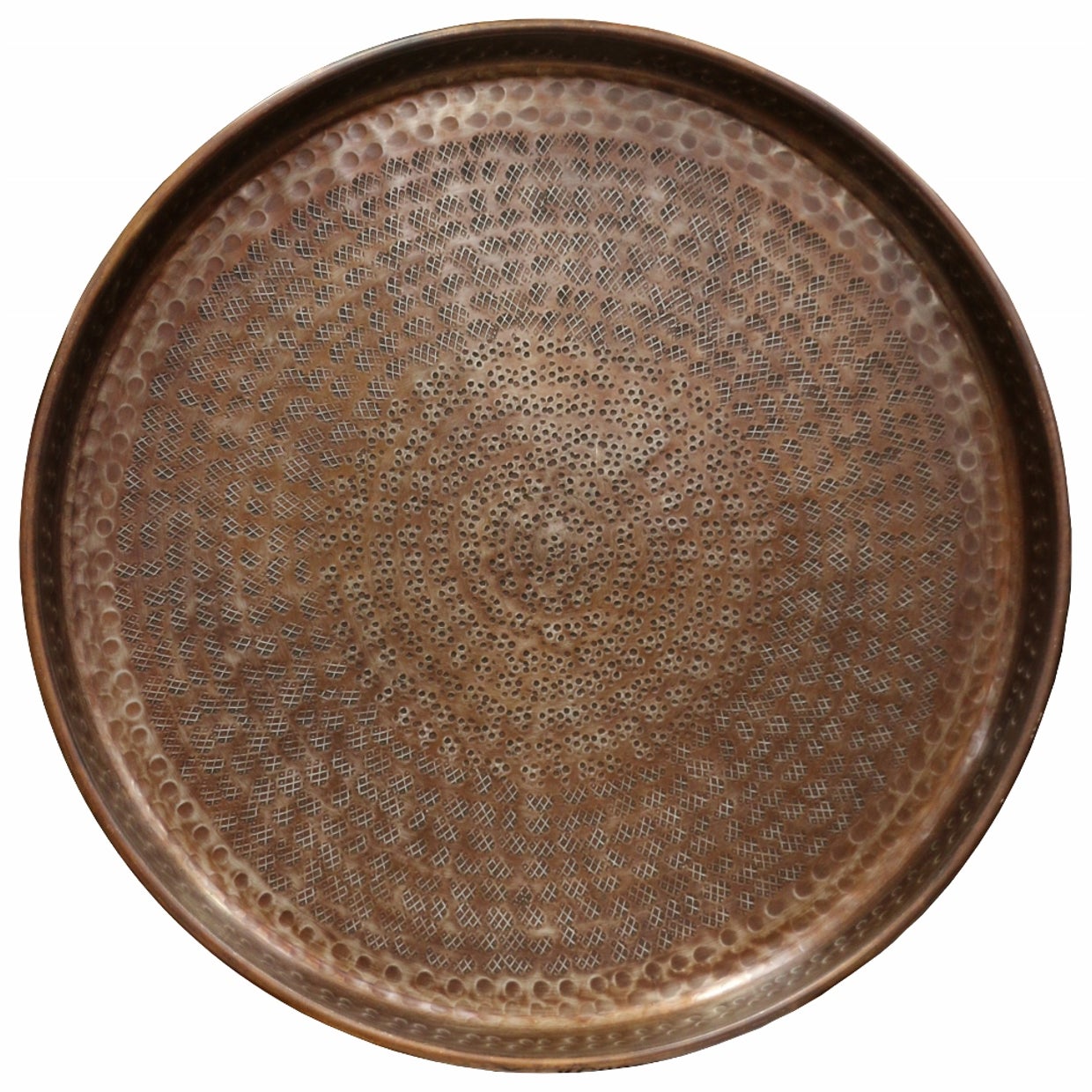 Round Tray Beaten in Antique Copper Finish