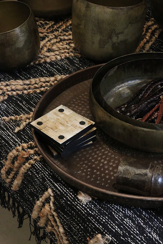 Moroccan Round Tray Beaten in Antique Copper Finish