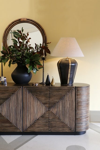 Litchfield Urn Lamp Base in Dark Antique Bronze with Brass Strips