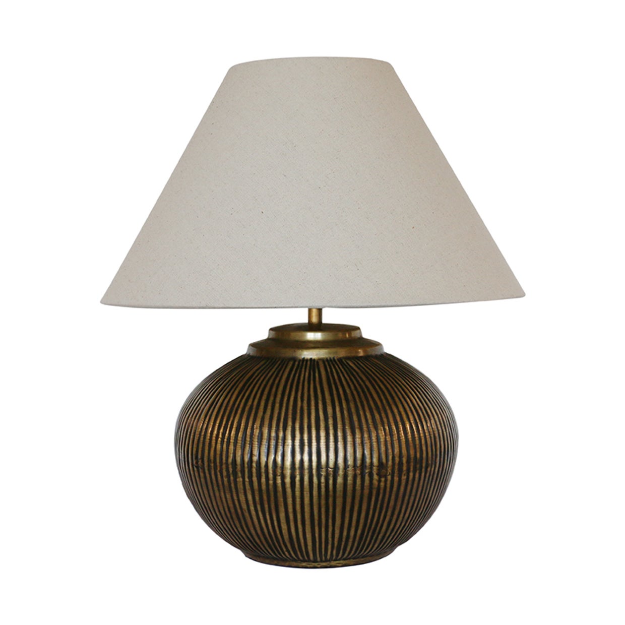 Marbella Ball Brass Lamp Base with Ridges in Dark Brass Antique Finish