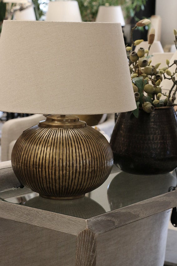 Marbella Ball Lamp Base with Ridges in Dark Brass Antique Finish