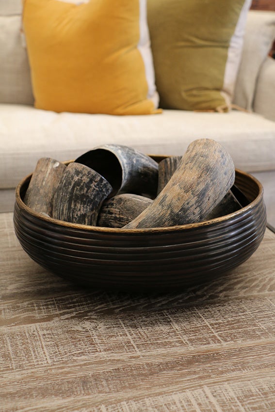 Chelsea Brass Ornate Ridged Bowl in Dark Copper and Brass