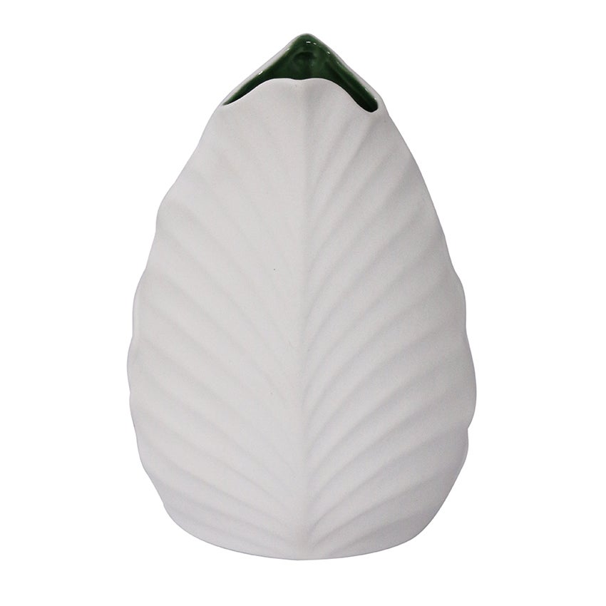LEAF VASE IN MATT WHITE WITH GREEN INTERIOR