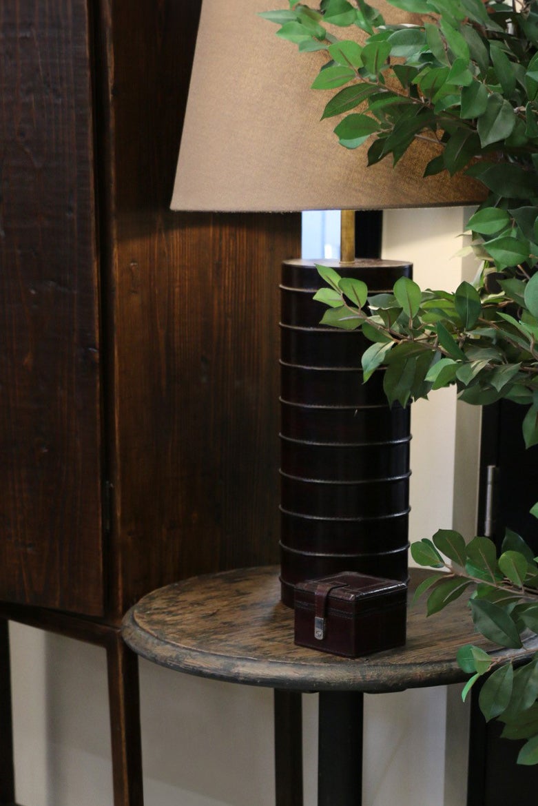 SAVOY LEATHER LAMP BASE IN BROWN WITH RIDGES