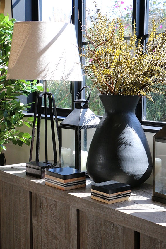 HYDE LEATHER STIRRUP TRIPOD LAMP BASE BLACK