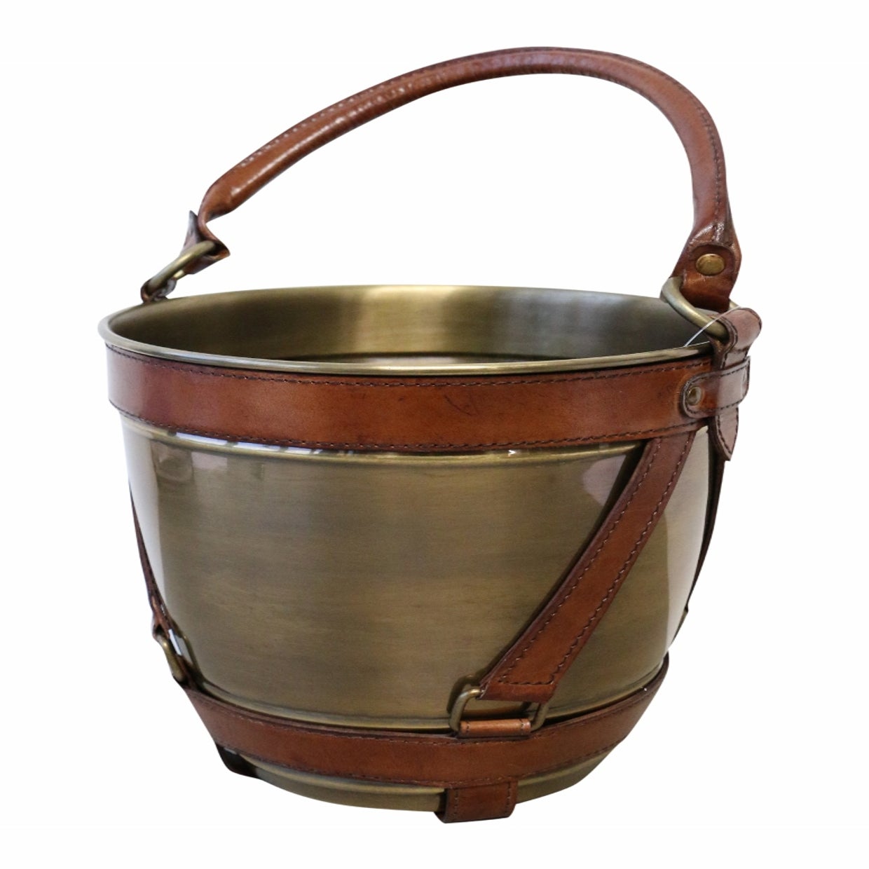 RIVIERA BRASS WINE COOLER WITH LEATHER HANDLE