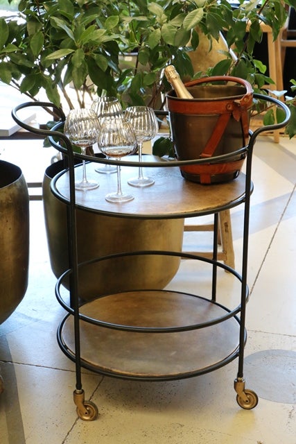 RIVIERA BRASS WINE COOLER WITH LEATHER HANDLE