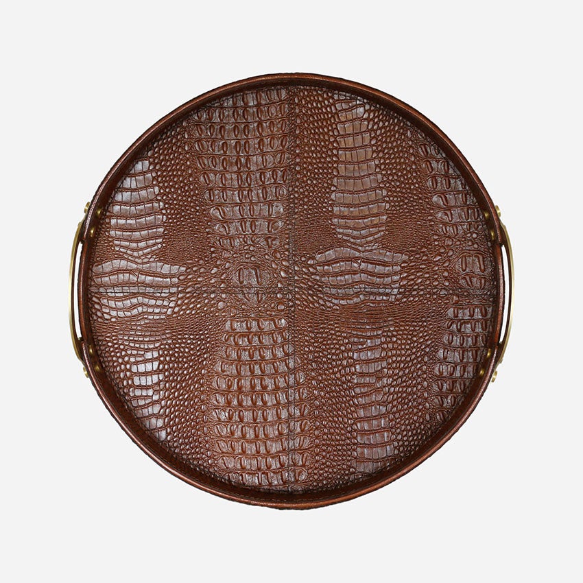 Croco Leather Tray with Brass Handle