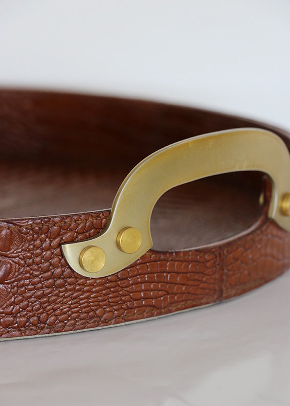Croco Leather Tray with Brass Handle