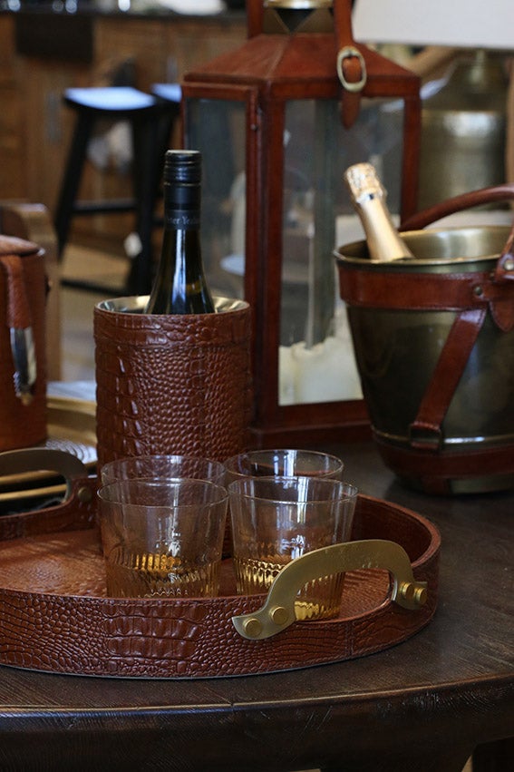 Croco Leather Tray with Brass Handle