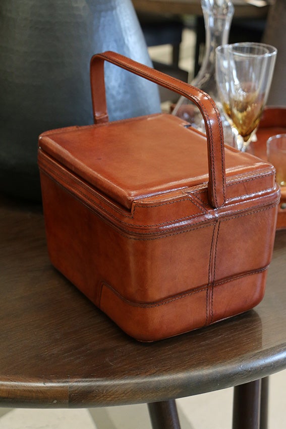 Ritz Leather Picnic/Cooler Case with Handle in Dark Walnut