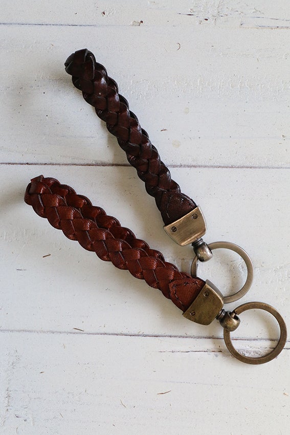 LEATHER KEY RING - DARK WALNUT WITH SILVER