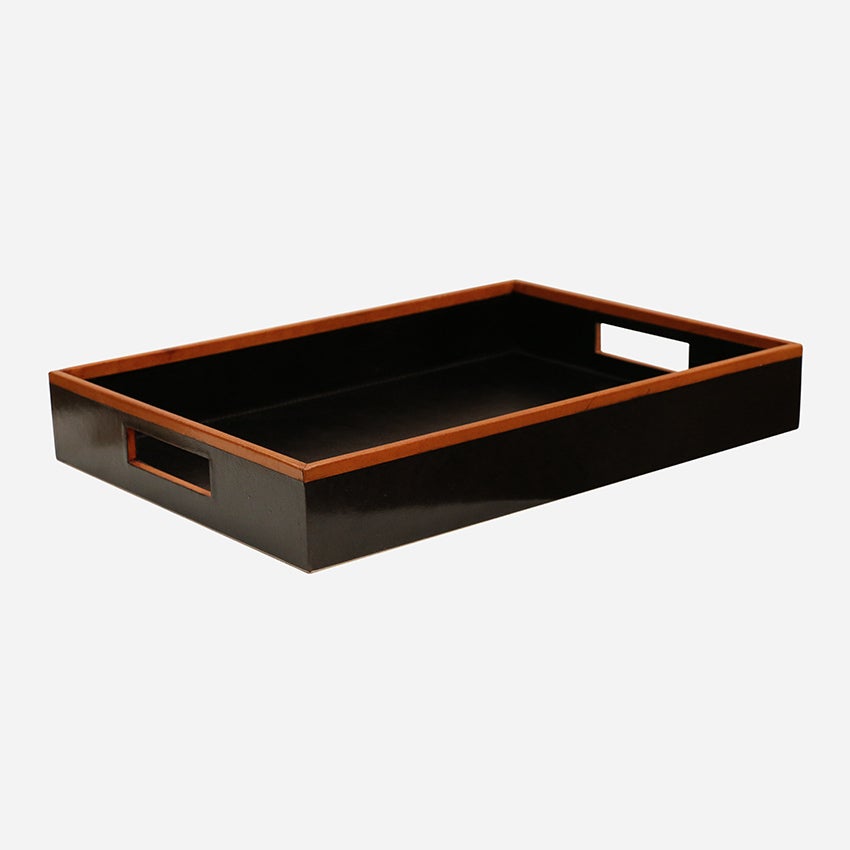 RECTANGULAR LEATHER TRAY BLACK & TAN