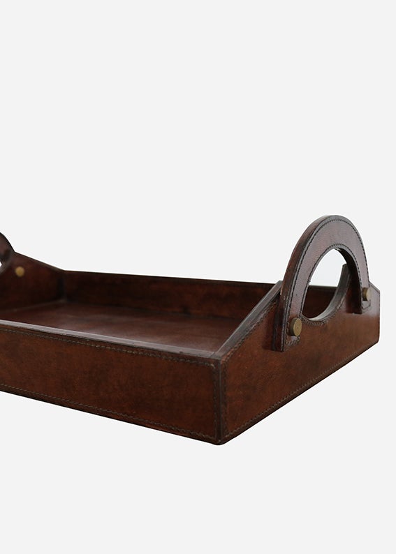 RECTANGULAR LEATHER TRAY IN DARK BROWN