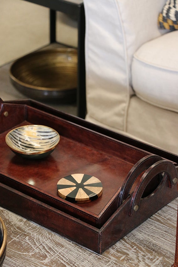 RECTANGULAR LEATHER TRAY IN DARK BROWN