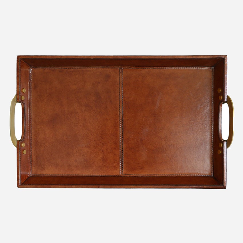 Savoy Leather Tray with Brass Handles
