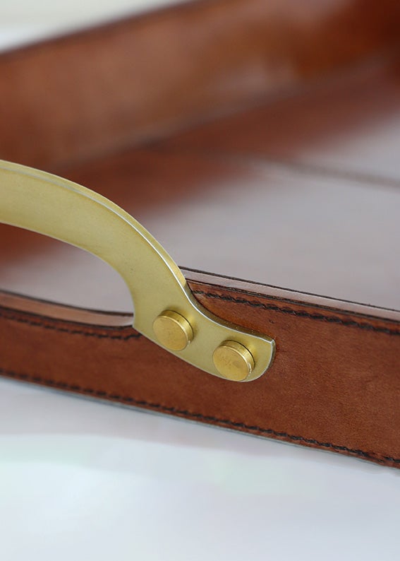 Savoy Leather Tray with Brass Handles