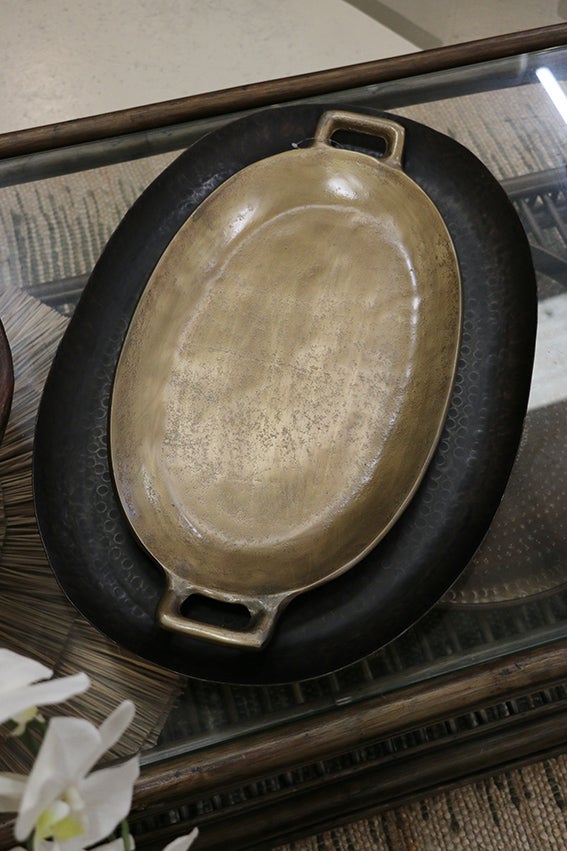 Oval Tray 2 Tone Antique Brass Finish