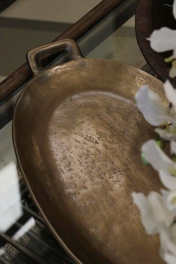 Oval Tray 2 Tone Antique Brass Finish