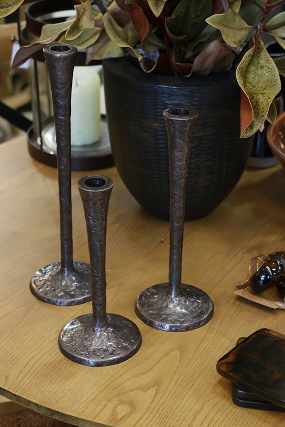 Forged Gothic Style Bronze Candlesticks
