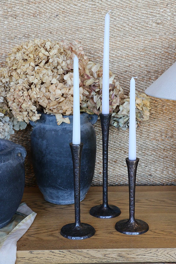 Forged Gothic Style Bronze Candlesticks