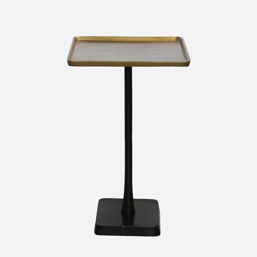 Marrakesh Square Pedestal Table Brass Antique Finish with Bronze Base