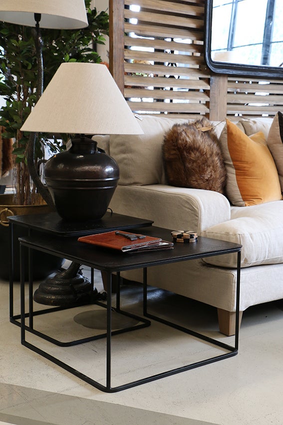 Manhattan Square Nested Side Tables in Dark Bronze Finish with Black Legs