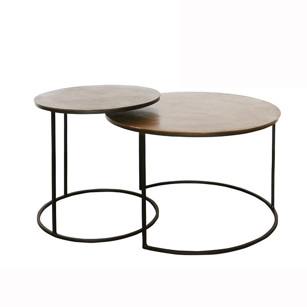 New York Round Nested Tables in Antiqued Brass Finish with Black Legs