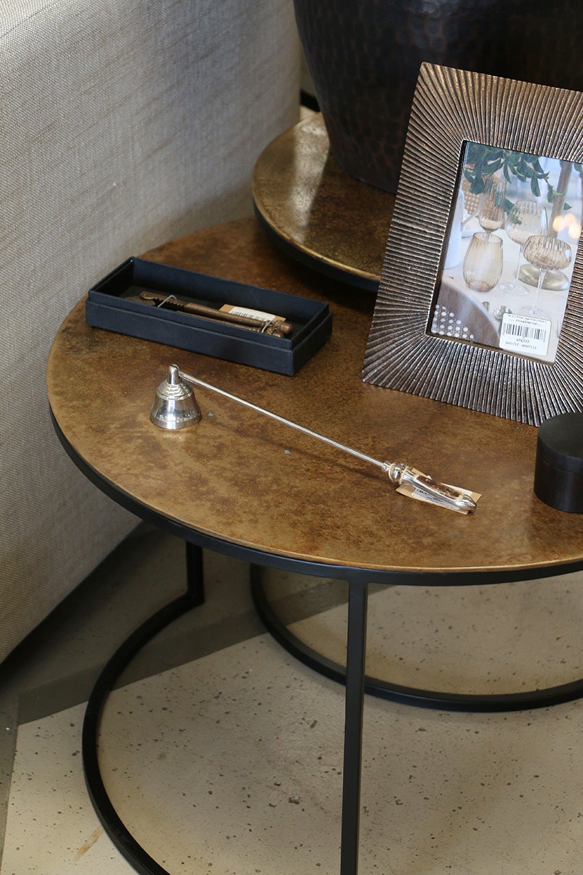 New York Round Nested Tables in Antiqued Brass Finish with Black Legs