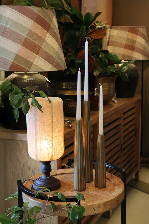 Sculpted Ribbed Candlesticks Set of 3 in Antique Brass
