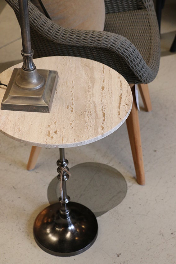 Toledo Black Marble & Forged Iron Pedestal Base Occasional Table