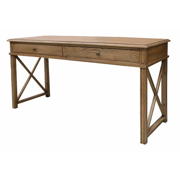 Hampton Console/Desk Natural 2 Drawers with Cross Side Detail
