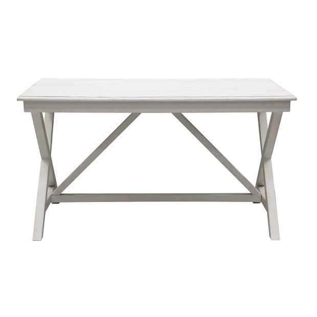 Long Island White Washed Desk/Dining Table with Cross Legs