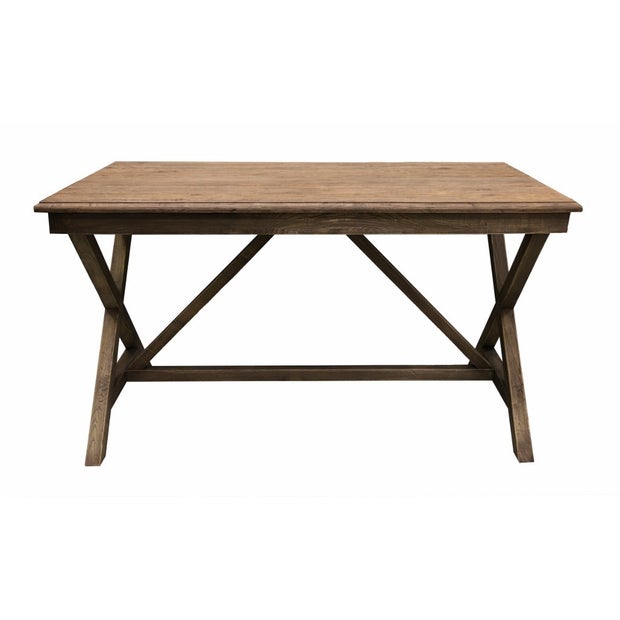 LONG ISLAND NATURAL DESK/DINING TABLE WITH CROSS LEGS IN RECYCLED OAK