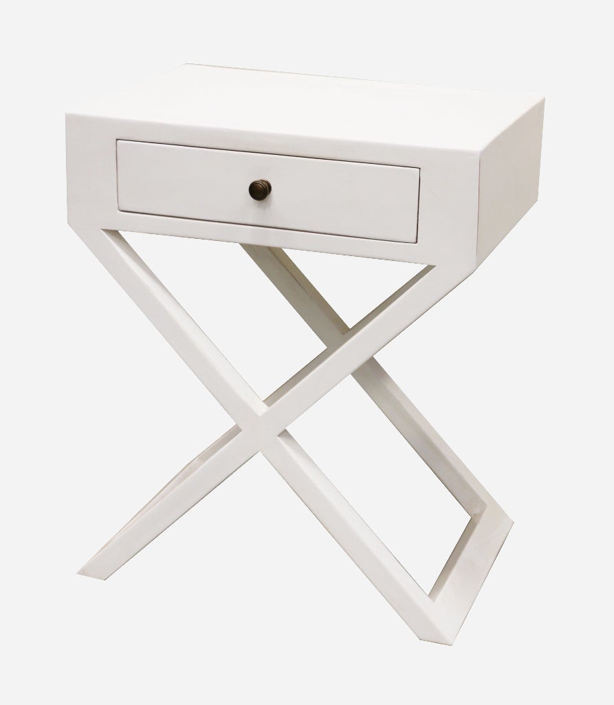 ITALIA RIVIERA WHITE BEDSIDE TABLE WITH CROSS LEGS