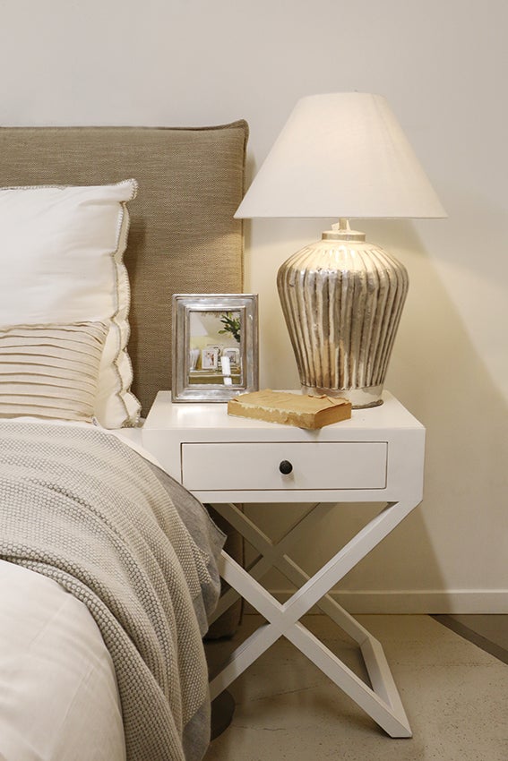 ITALIA RIVIERA WHITE BEDSIDE TABLE WITH CROSS LEGS