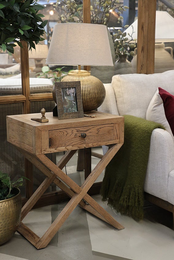 Italia Riviera Natural Bedside Table with Cross Legs
