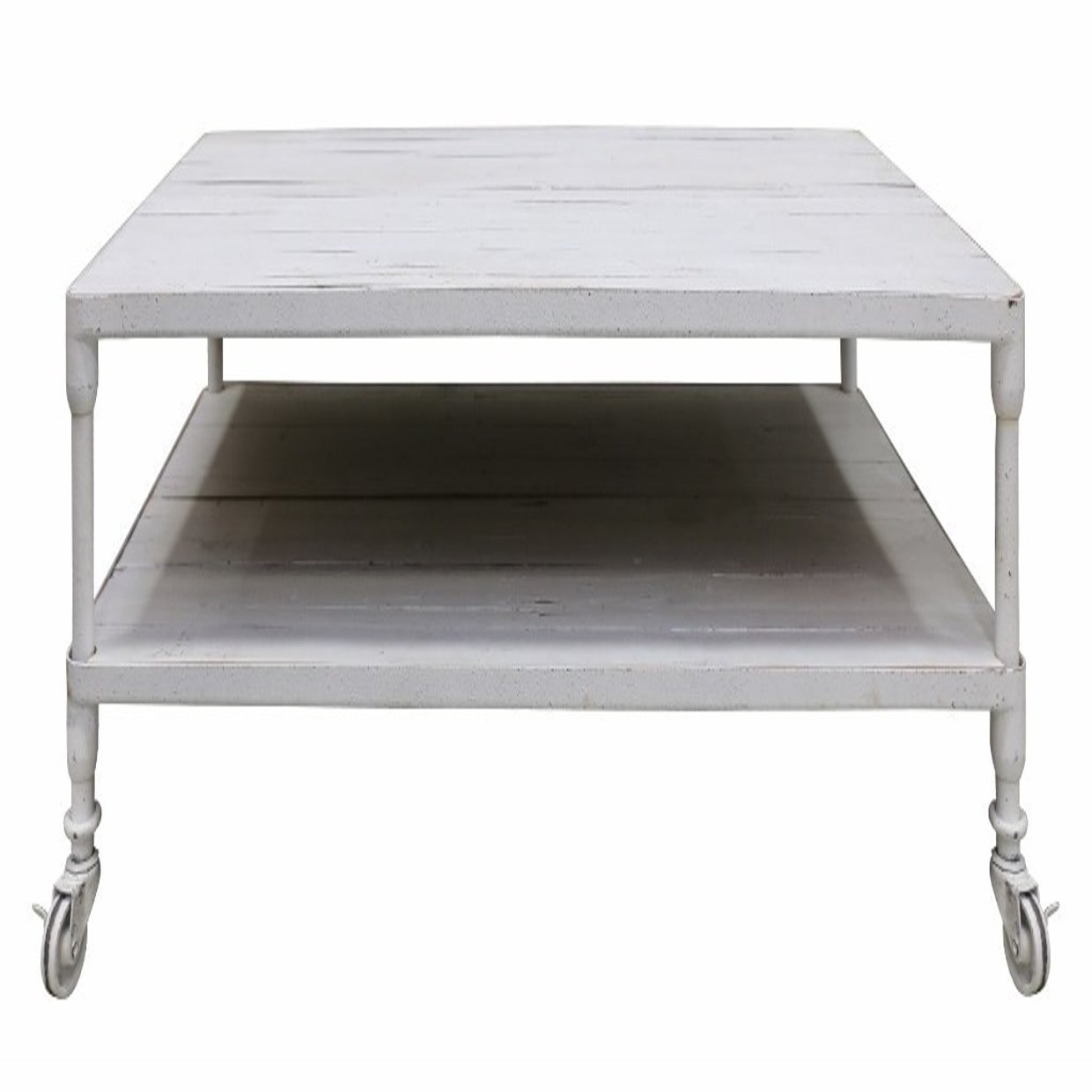 Havana White Coffee Table in Recycled Pine with Metal Castors