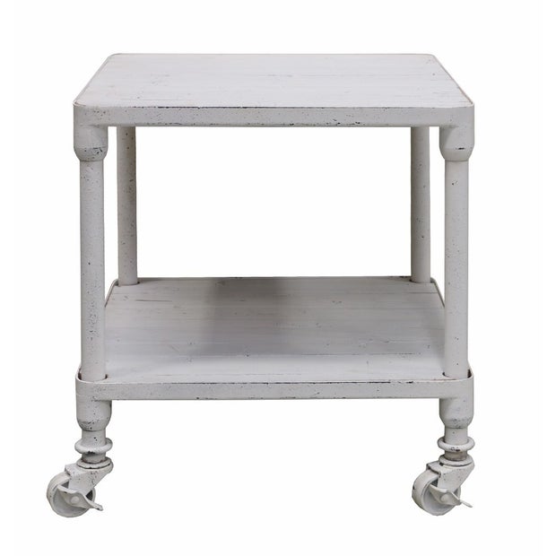 Havana White Square Side Table with Shelf in Recycled Pine