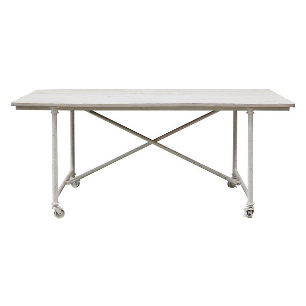 Havana White Wash Dining Table In Recycled Oak With Metal Legs On Castors